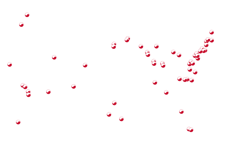 A map of the US with all the NKR centers on it.